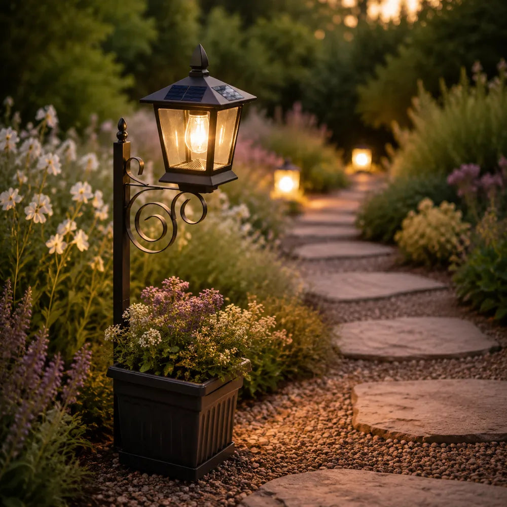 Vintage Lantern Planter with Light