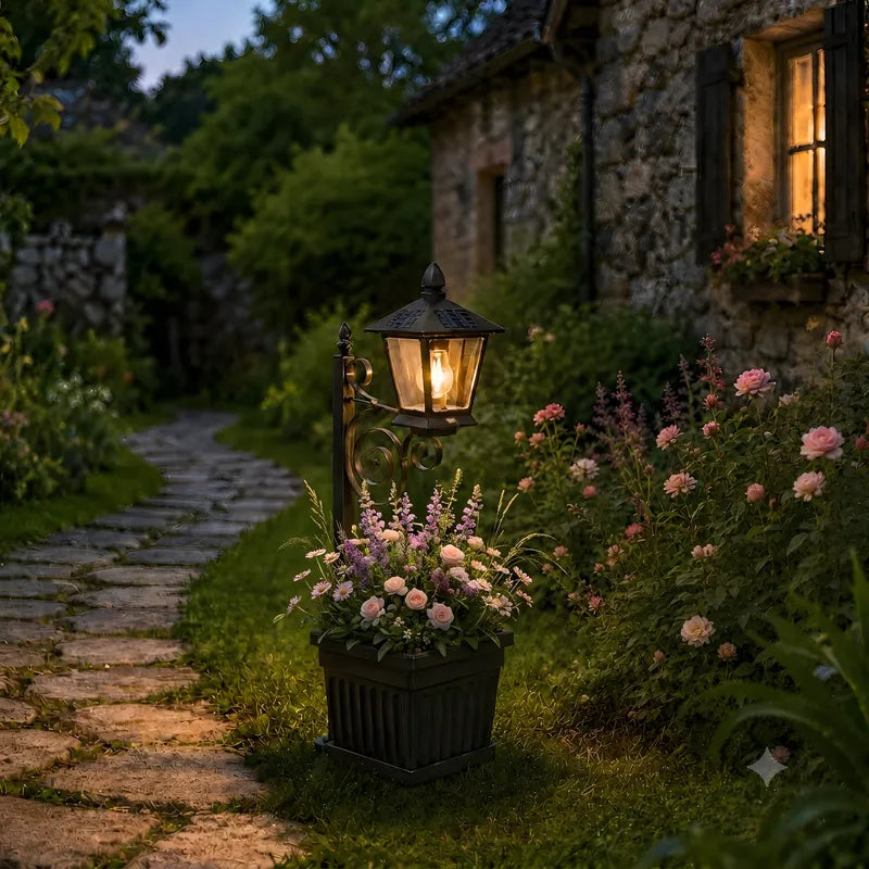 Vintage Lantern Planter with Light