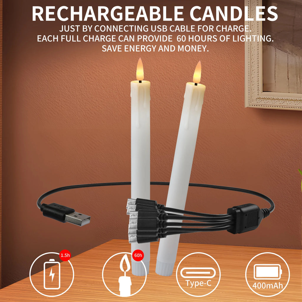 Rechargeable Flameless Taper Candles - Set of 6