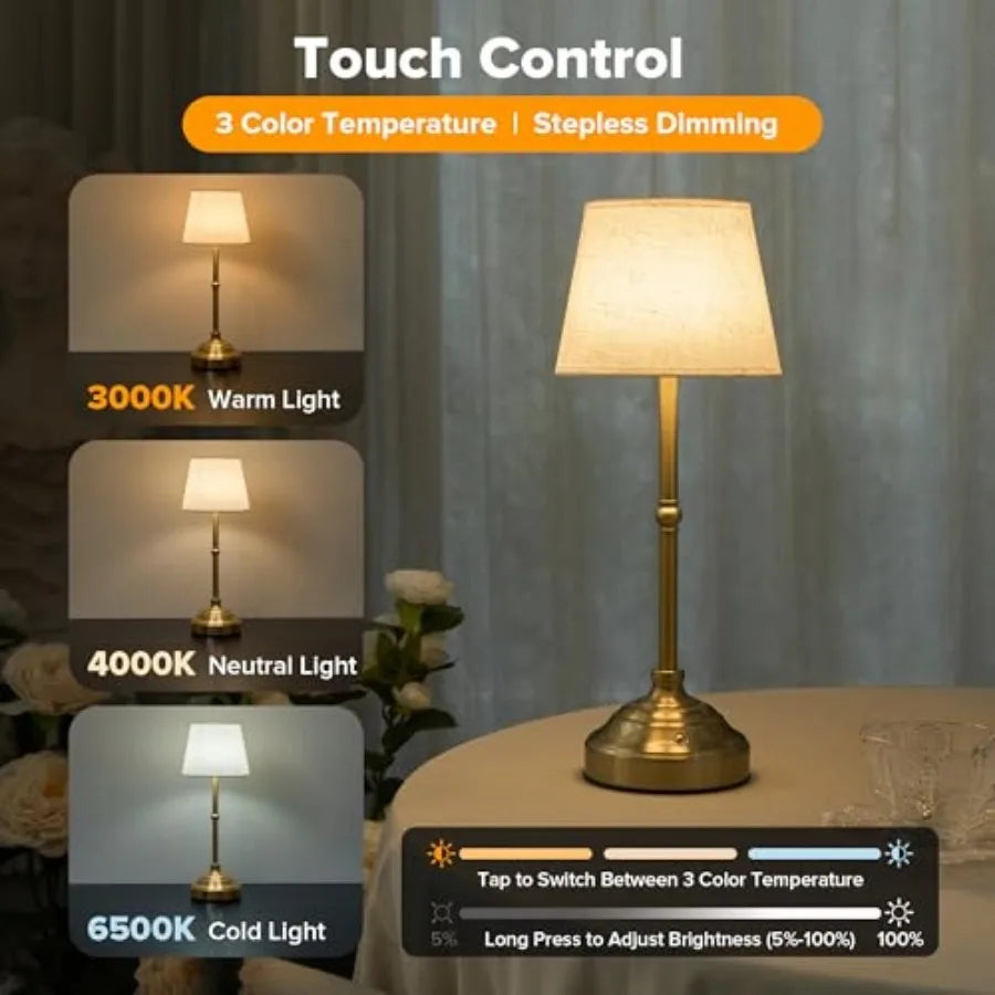 Cordless Fabric Shade Table Lamps - Set of 2