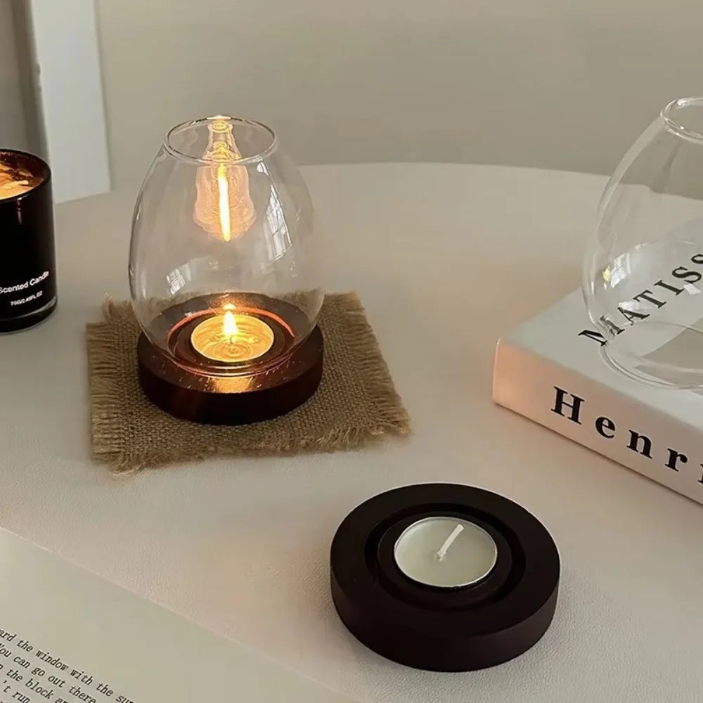 Glass & Wood Tealight Candle Holder