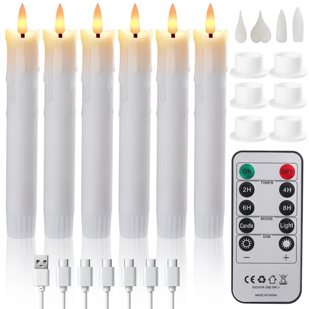 Rechargeable Flameless Taper Candles - Set of 6