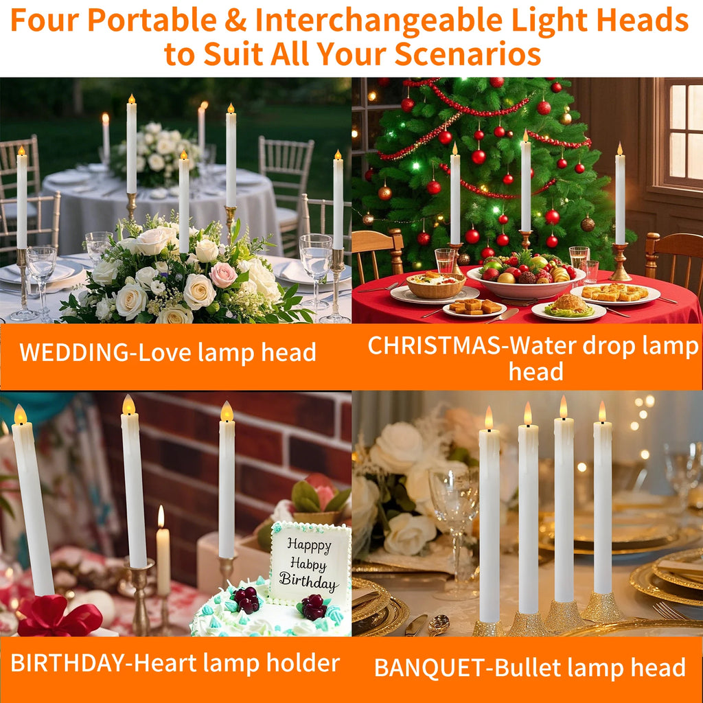 Rechargeable Flameless Taper Candles - Set of 6