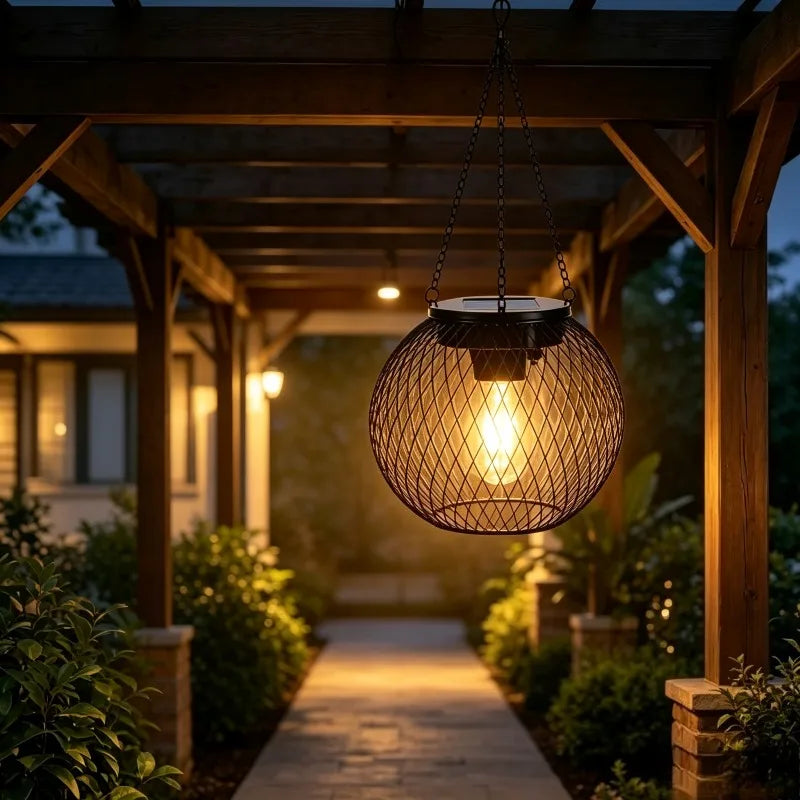 Round Metal Mesh Solar Lantern