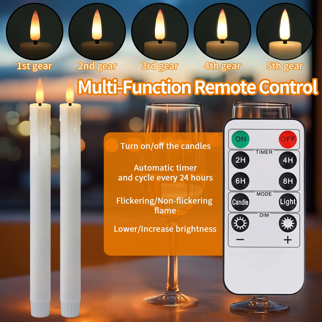 Rechargeable Flameless Taper Candles - Set of 6