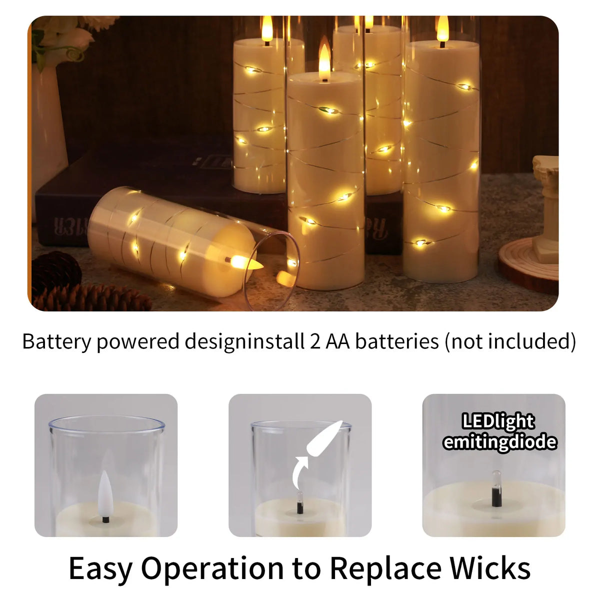 Star-Glow Flameless Pillar Candle Sets