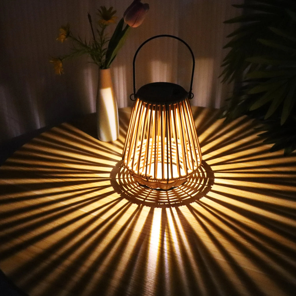 Handwoven Solar Garden Floor Lamp