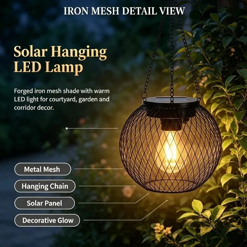Round Metal Mesh Solar Lantern