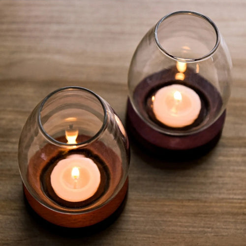 Glass & Wood Tealight Candle Holder