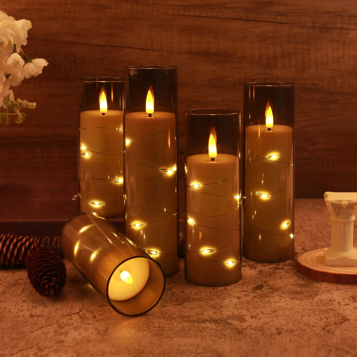 Star-Glow Flameless Pillar Candle Sets