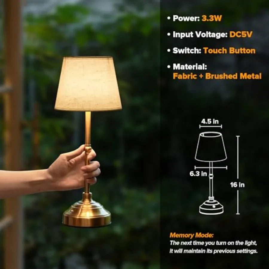 Cordless Fabric Shade Table Lamps - Set of 2