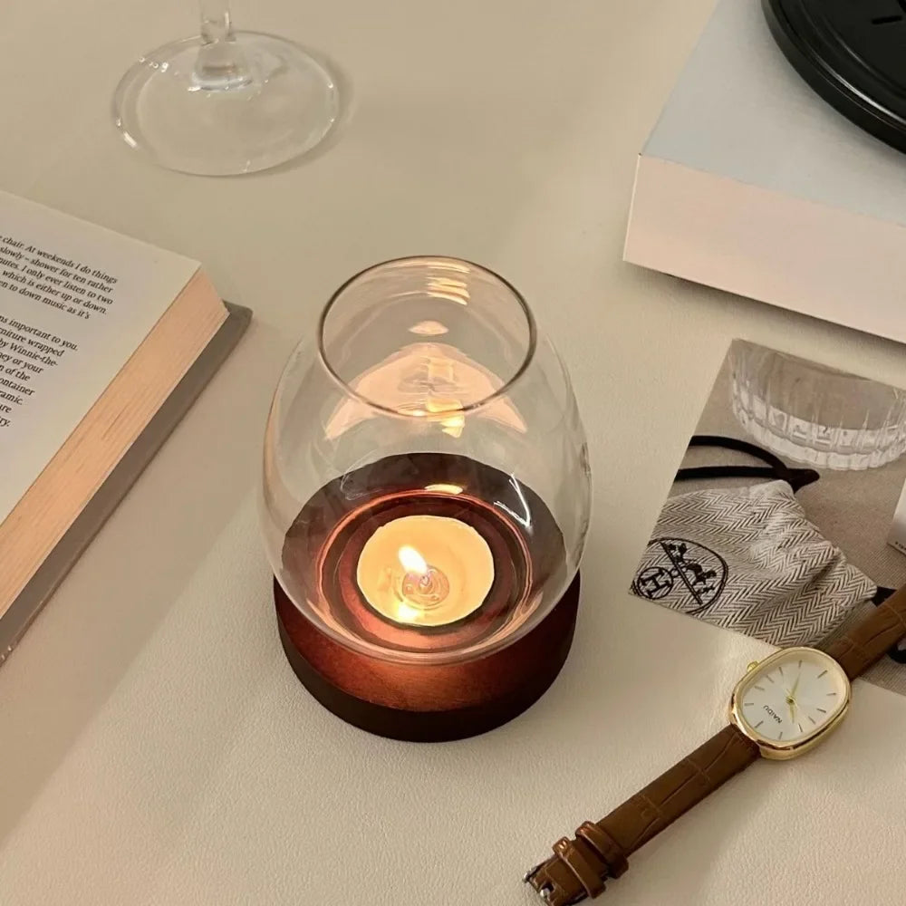 Glass & Wood Tealight Candle Holder