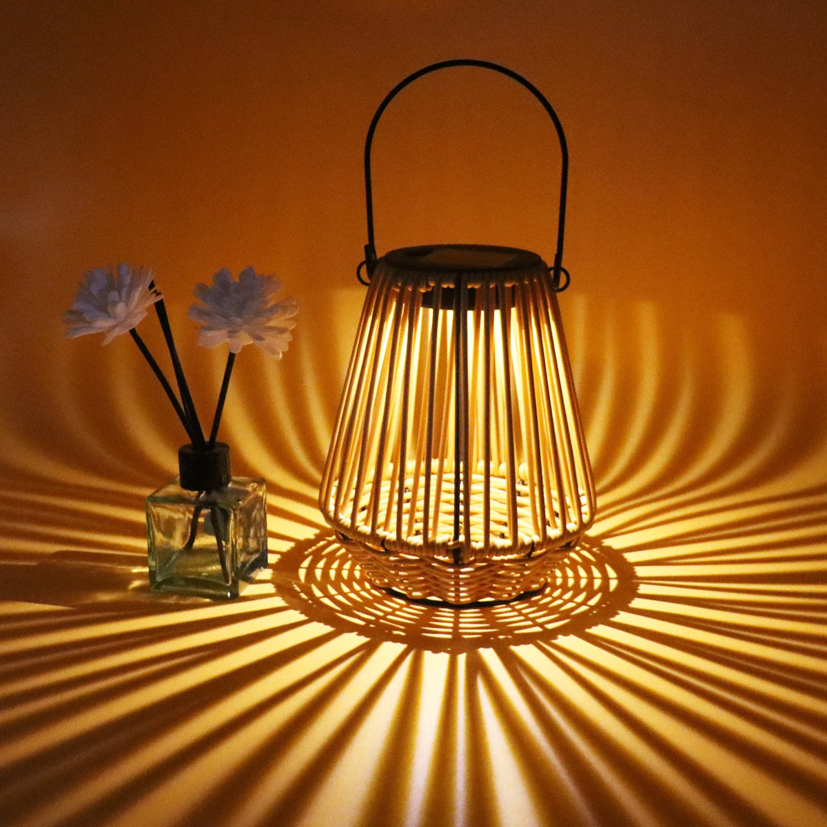 Handwoven Solar Garden Floor Lamp