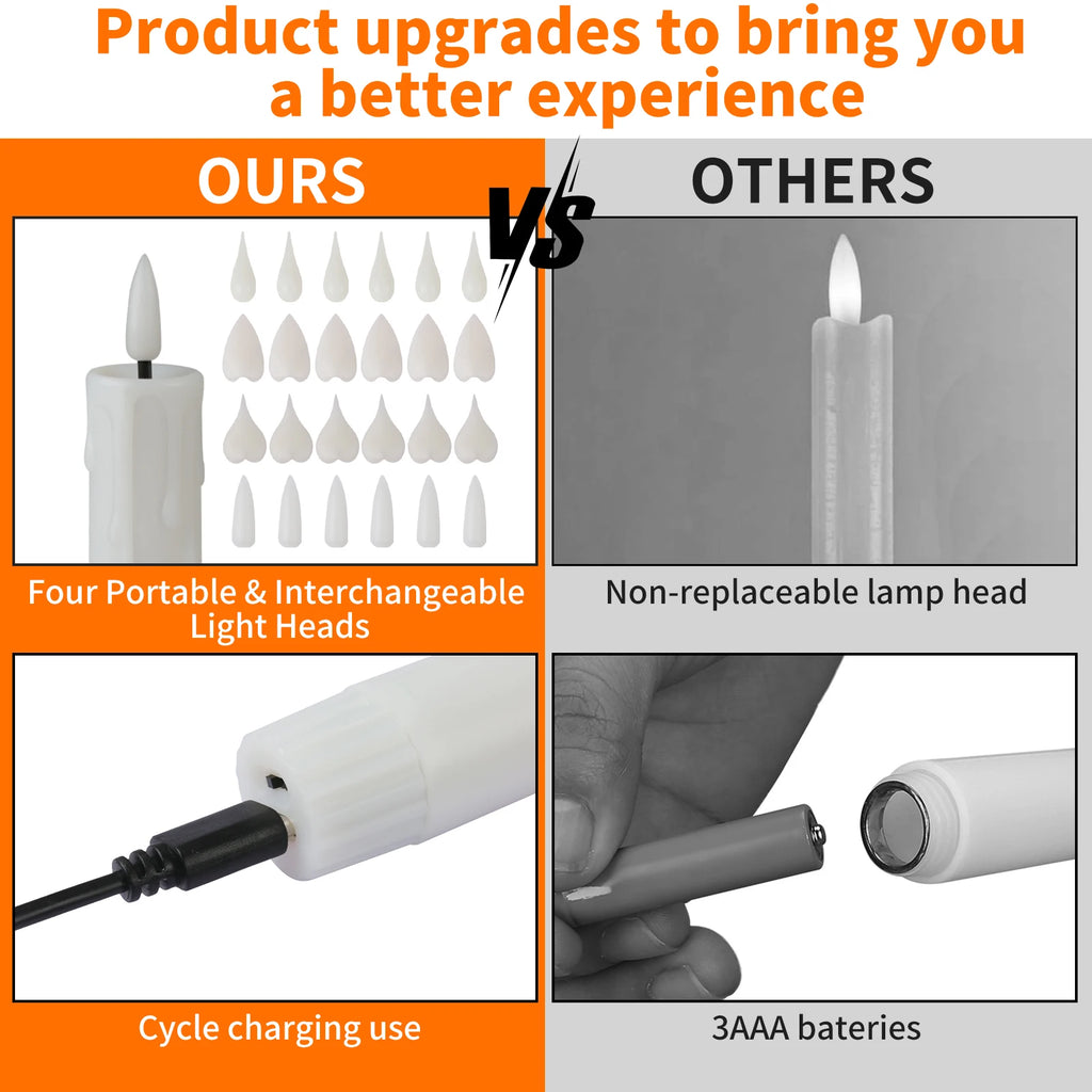 Rechargeable Flameless Taper Candles - Set of 6