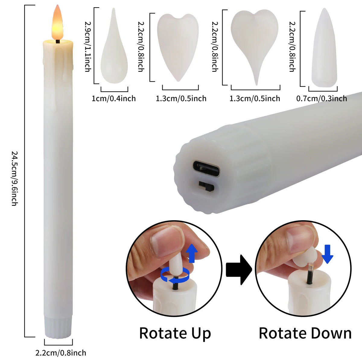 Rechargeable Flameless Taper Candles - Set of 6