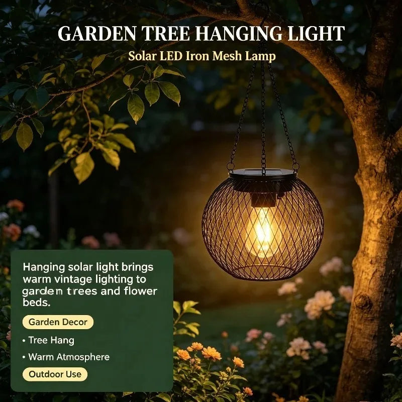 Round Metal Mesh Solar Lantern