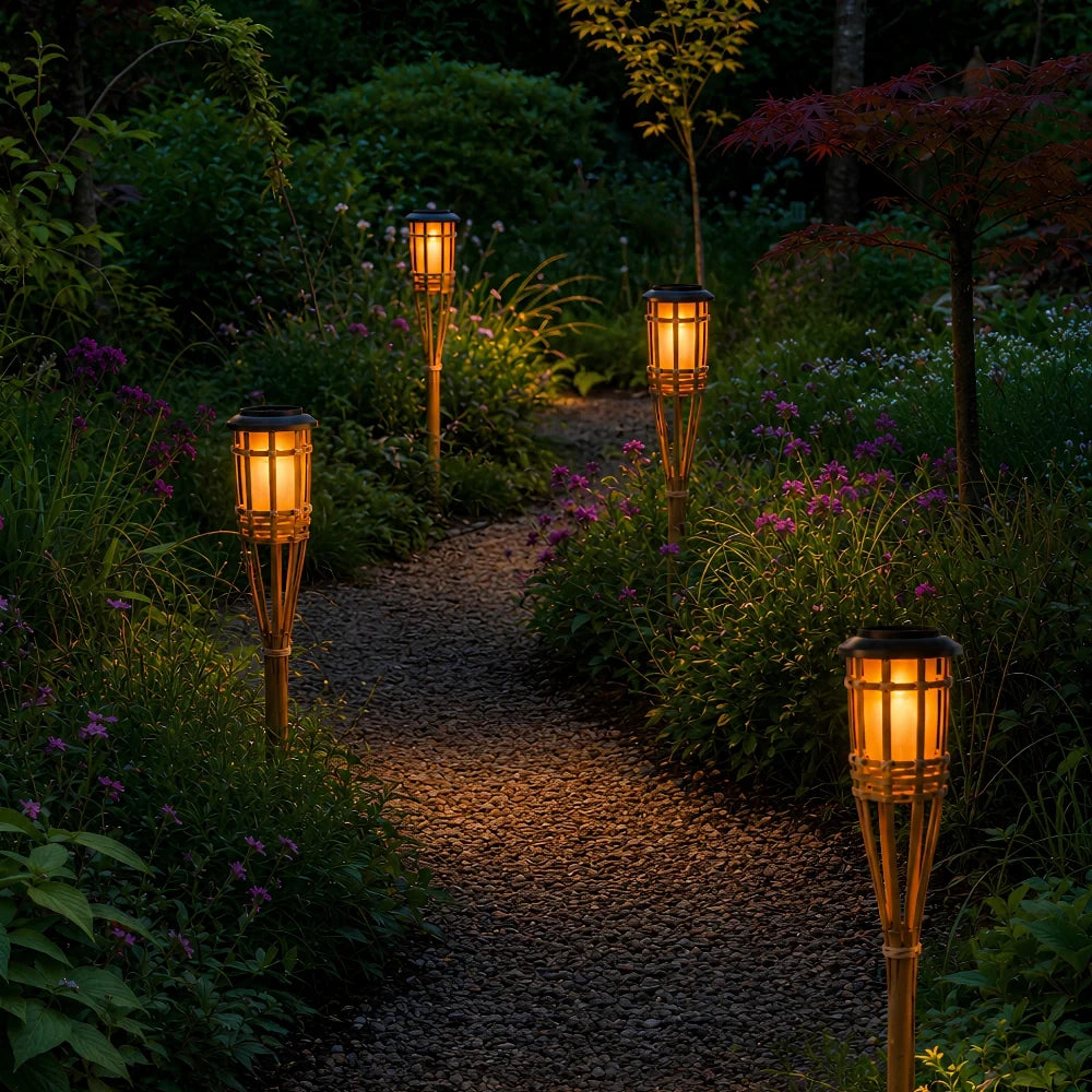 Solar Bamboo Torch Lights for Garden
