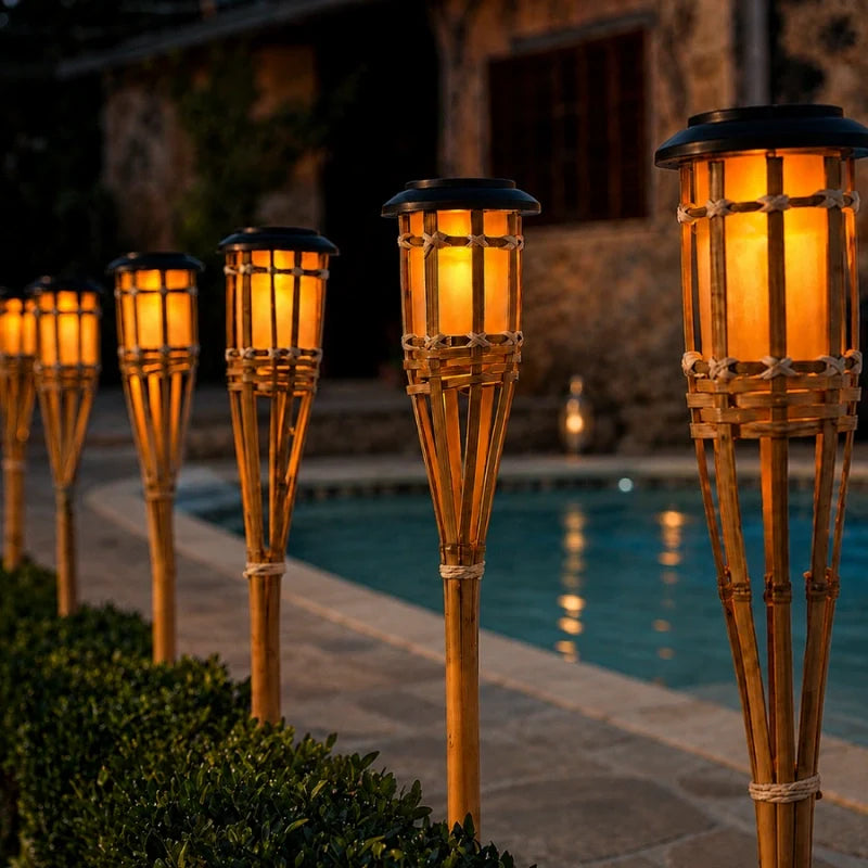 Solar Bamboo Torch Lights for Garden